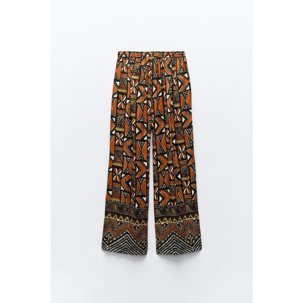 Zara Orange & Black Geometric Wide-Leg Pants